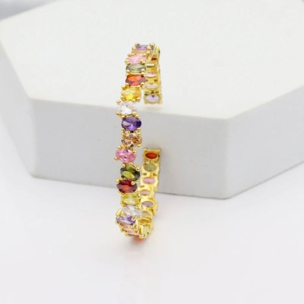 Gold Plated Swarovski Elements Cuff Adjustable Br… - image 4